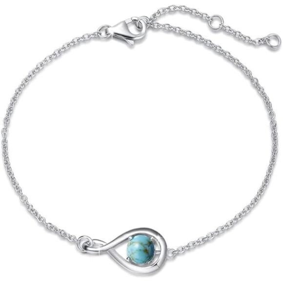 sterling silver infinity bracelet turquoise birthstone adjustable jewelry womens - Picture 7 of 7